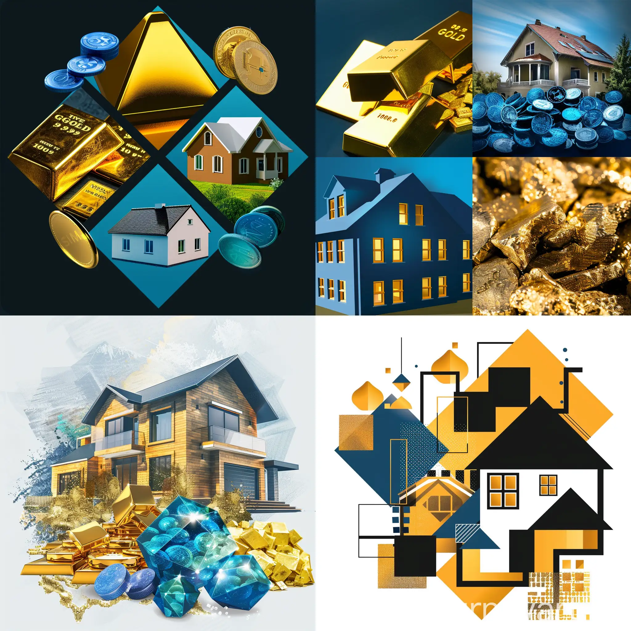 Логотип канала об инвестицииях. Должны быть изображены: золото, голубые фишки, картинка дома