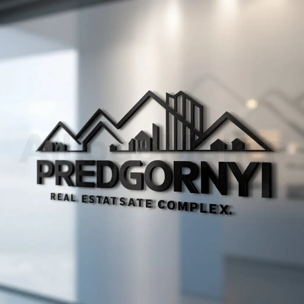 a logo design,with the text "Predgornyi", main symbol:mountains,houses,complex,be used in Real Estate industry,clear background