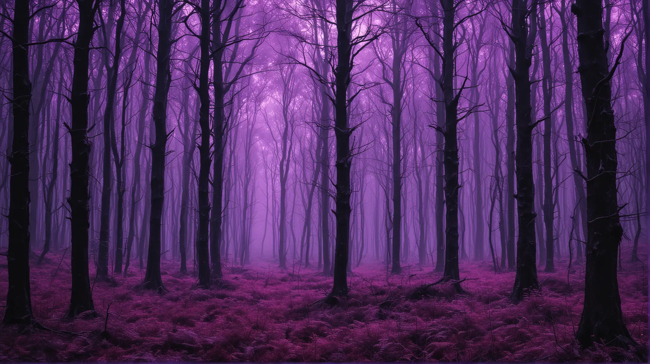 Une forêt  sombre sur un fond violet