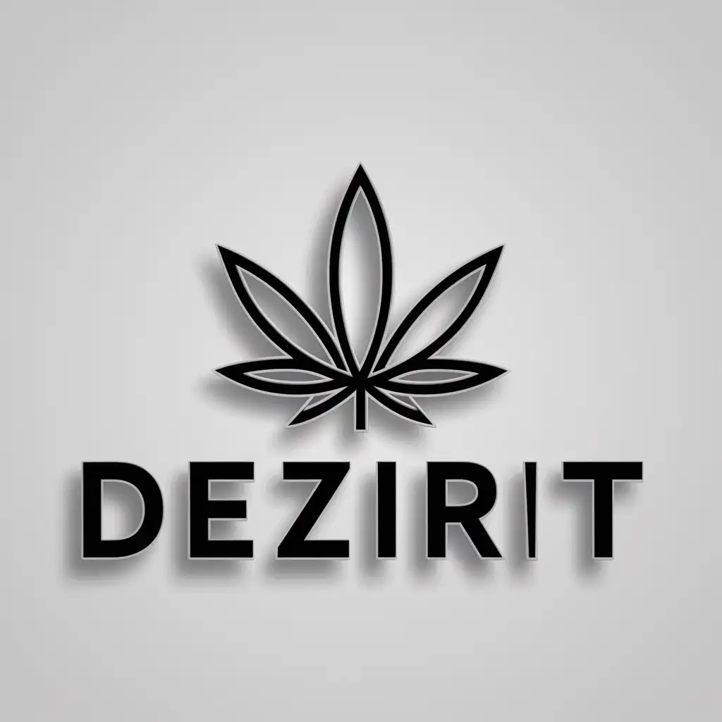 a logo design,with the text "DEZIR!T", main symbol:marijuana,complex,clear background