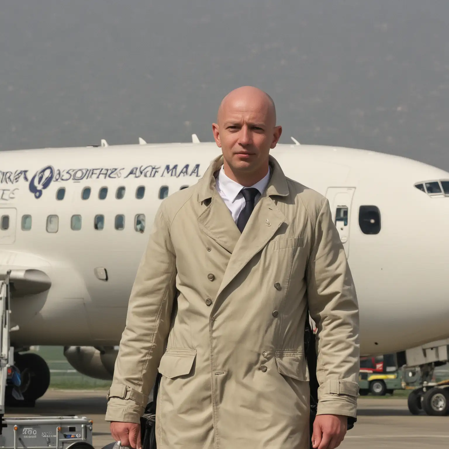 Bald white man arriving at Sofia Bulgaria