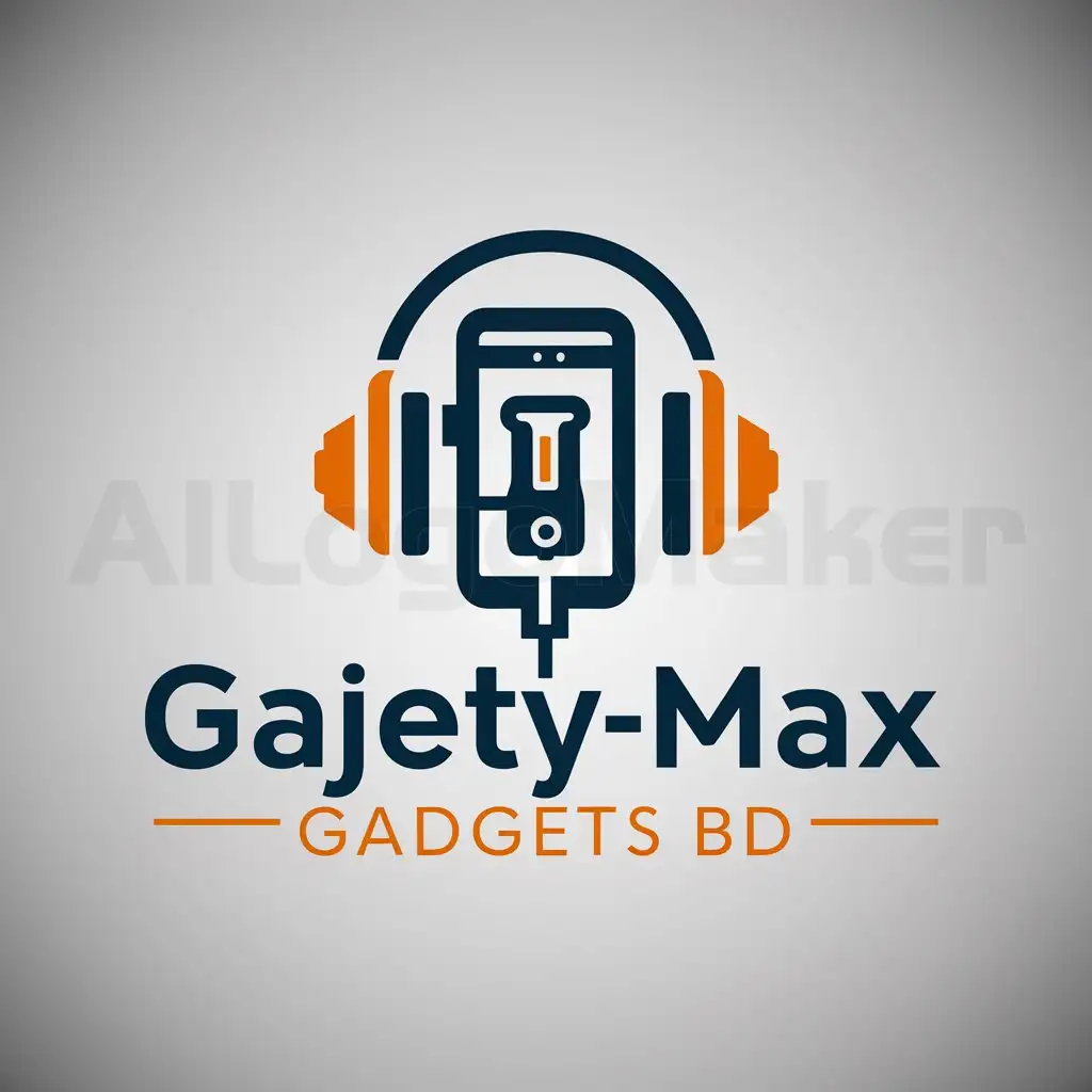 a logo design,with the text "Gajety-Max Gadgets BD", main symbol:Gadgets/phone/ data cable/ headphones,Moderate,be used in Technology industry,clear background