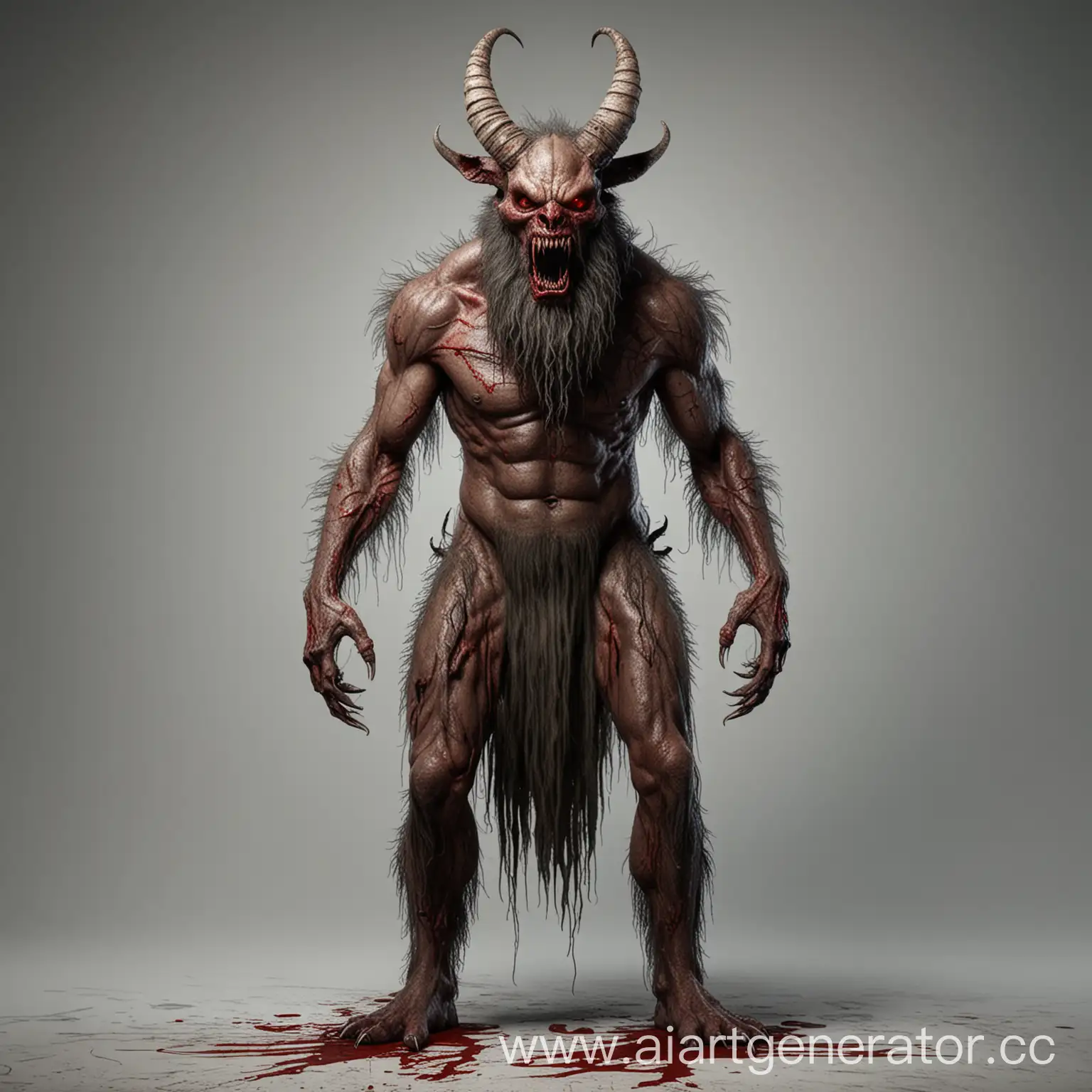 Terrifying-Horned-Monster-Stands-Tall-with-Gory-Beard-and-Sharp-Teeth