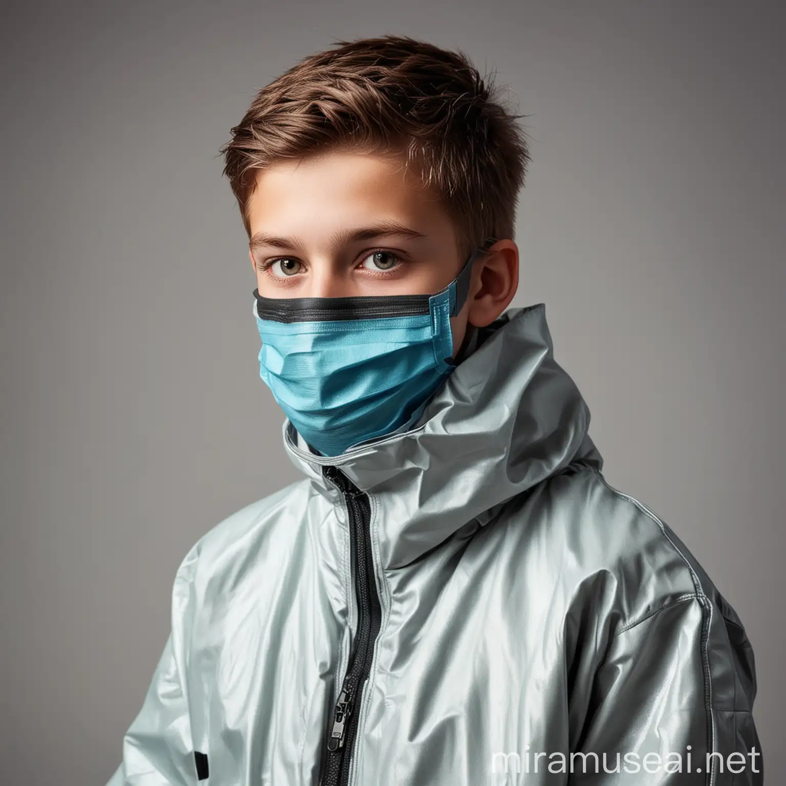 Teenage Boy in Protective Suit Engaged in Science Experiment