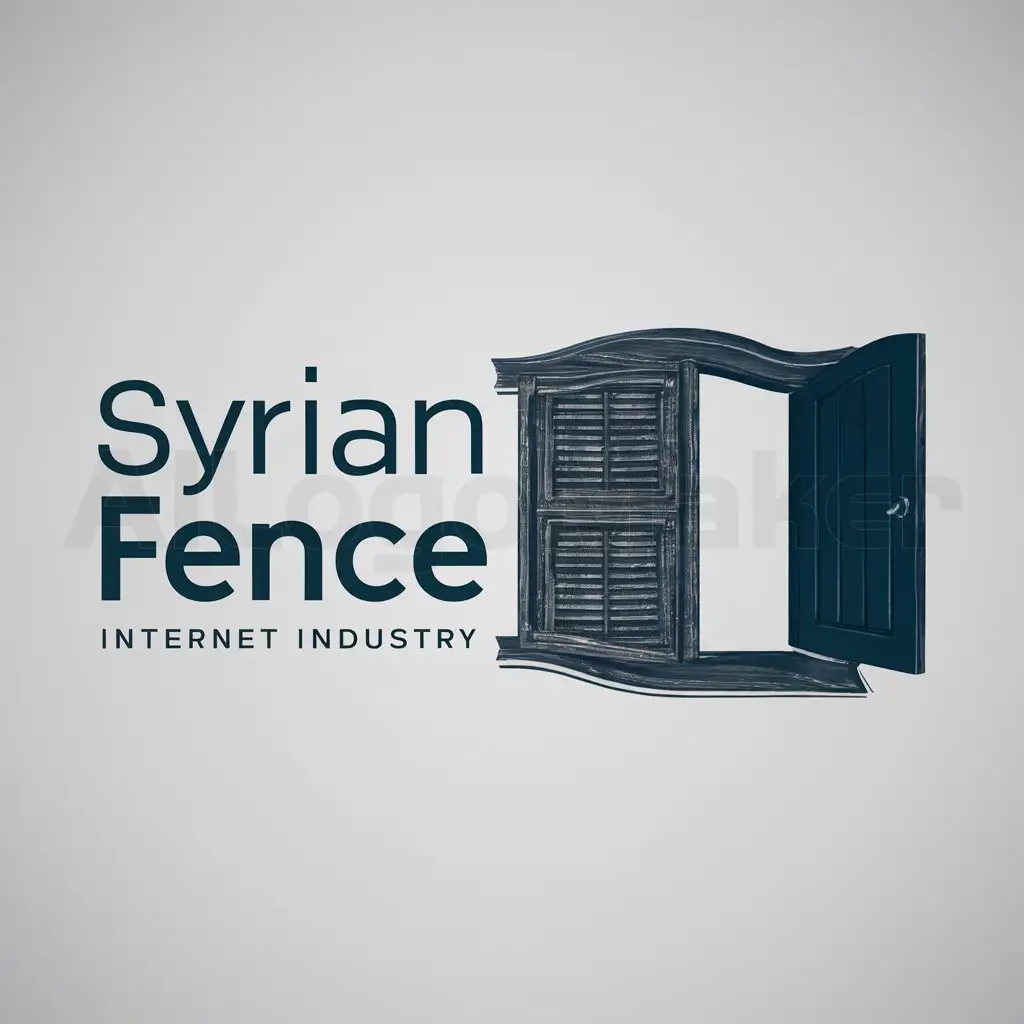 a logo design,with the text "syrian fence", main symbol:old window with tow shutter of syrian culture one side is open,Moderate,be used in Internet industry,clear background
