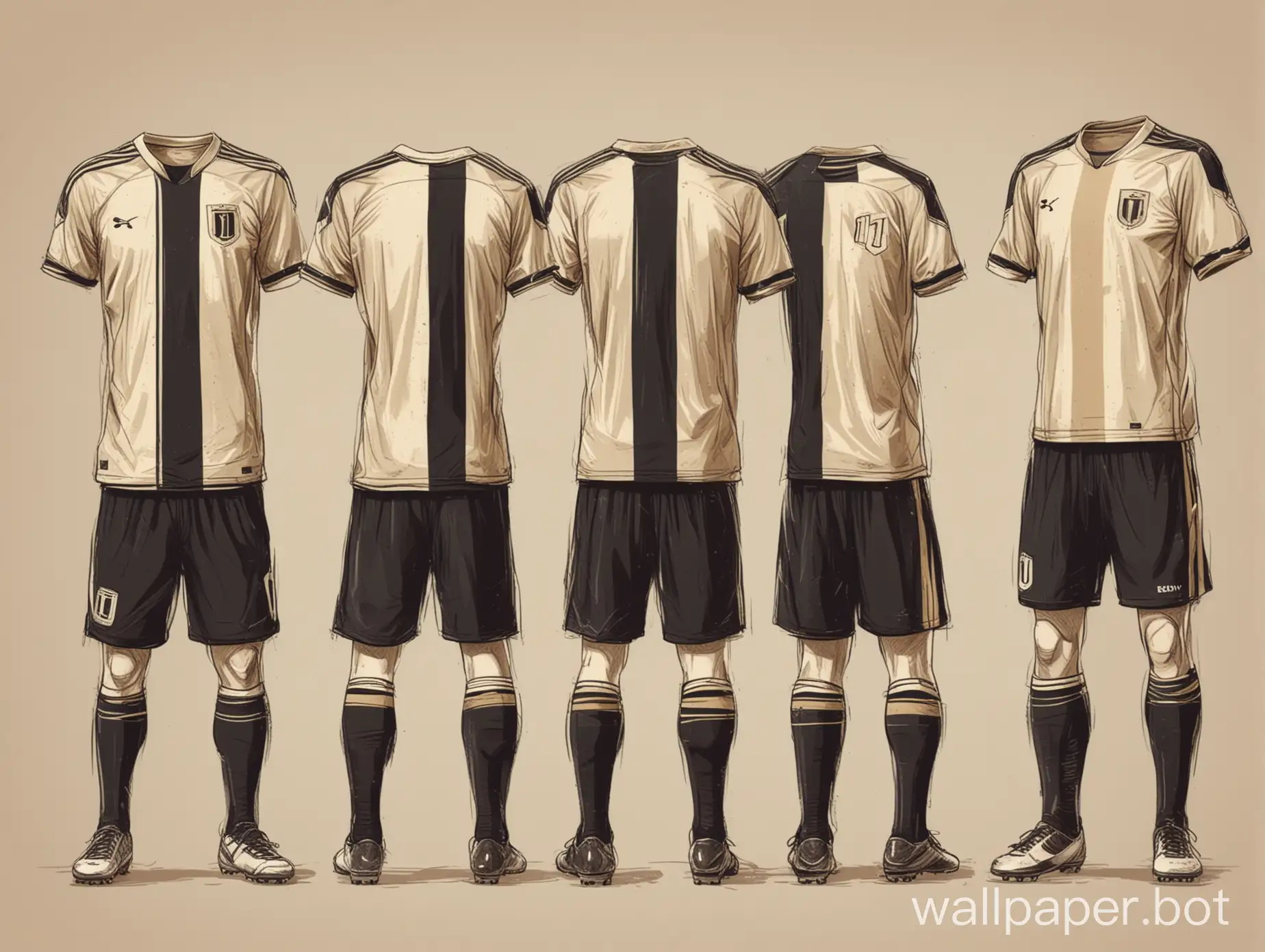 black-beige soccer uniform in wide stripe white background sketch uniform concept