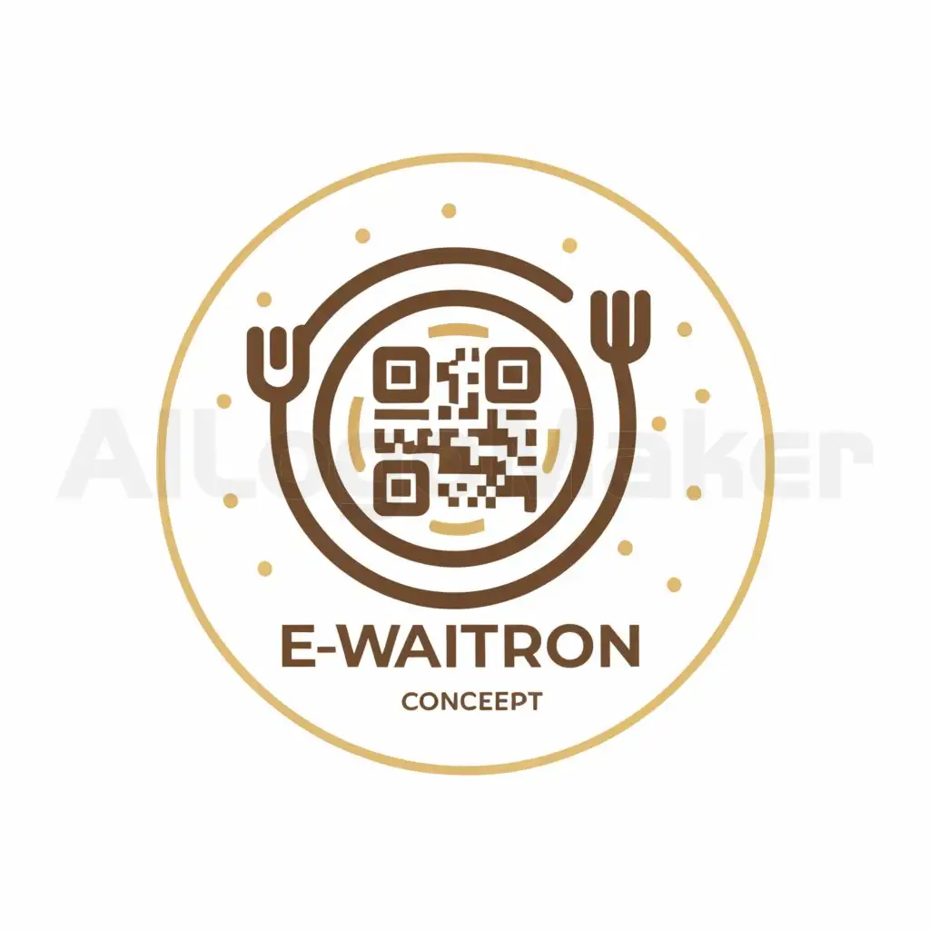 a logo design,with the text "e-waitron", main symbol:this is business for the QR menu of the restaurant
use food on circle plate and put Qr code on it,complex,be used in Restaurant industry,clear background