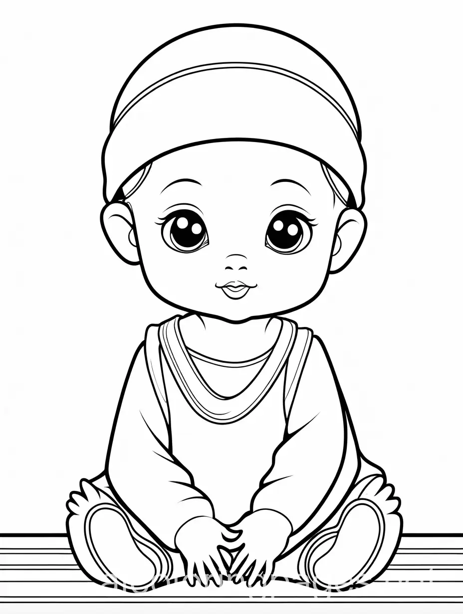 baby black widdown a4 size, Coloring Page, black and white, line art, white background, Simplicity, Ample White Space. The background of the coloring page is plain white to make it easy for young children to color within the lines. The outlines of all the subjects are easy to distinguish, making it simple for kids to color without too much difficulty