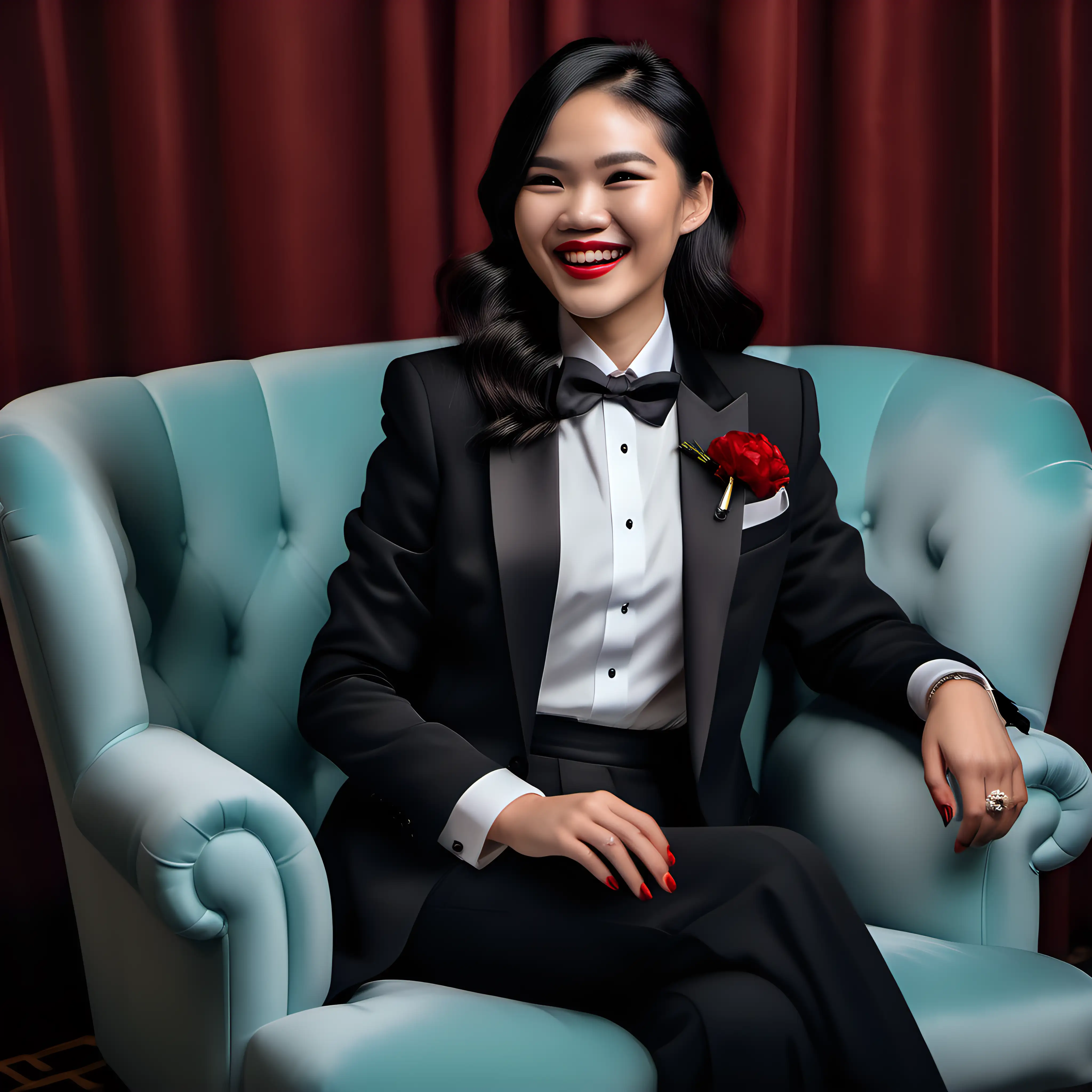 Laughing Vietnamese Woman in Elegant Black Tuxedo Portrait | AI Image ...