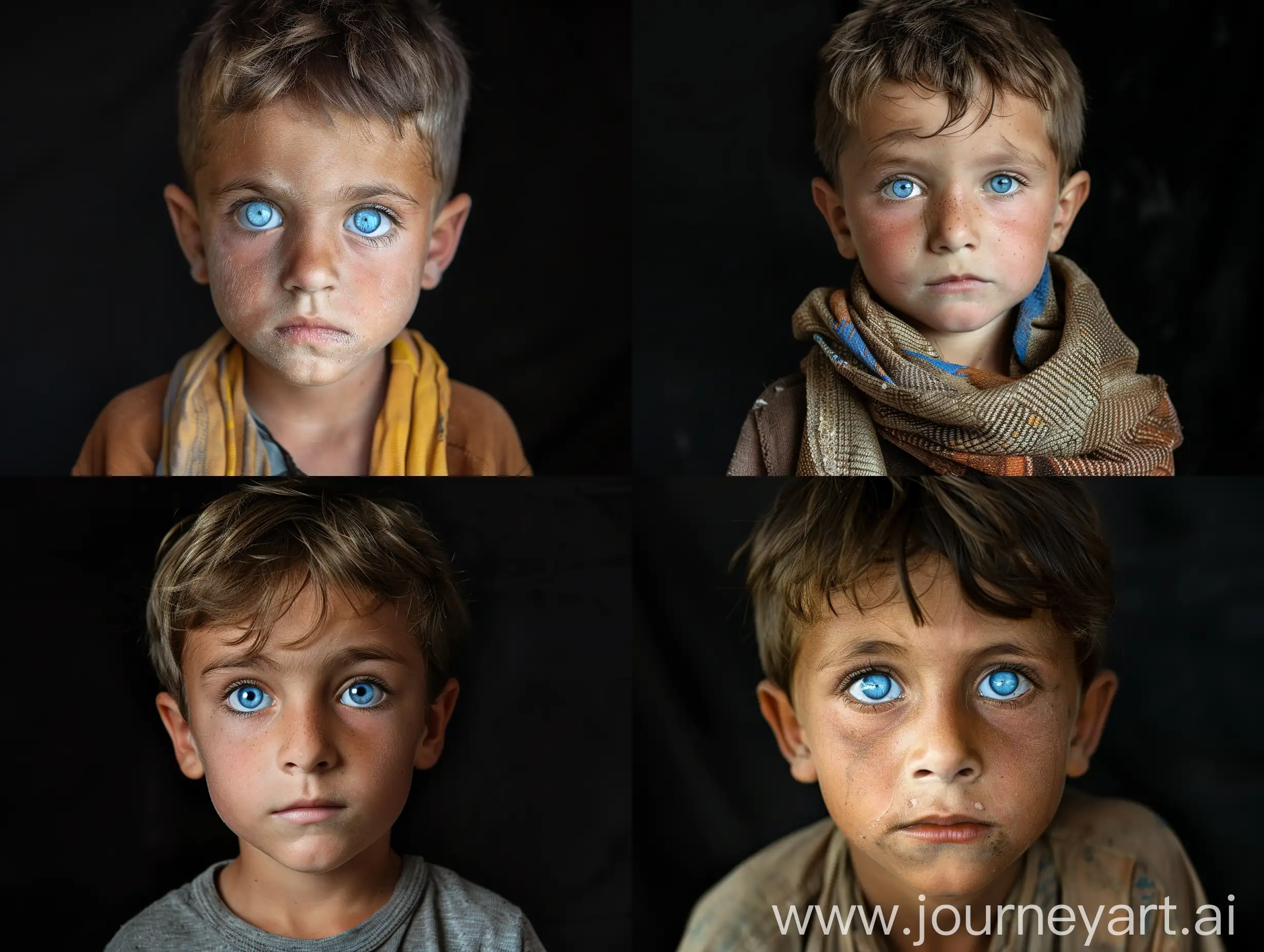 Portrait-of-Poor-Kid-with-Blue-Eyes-on-Black-Background