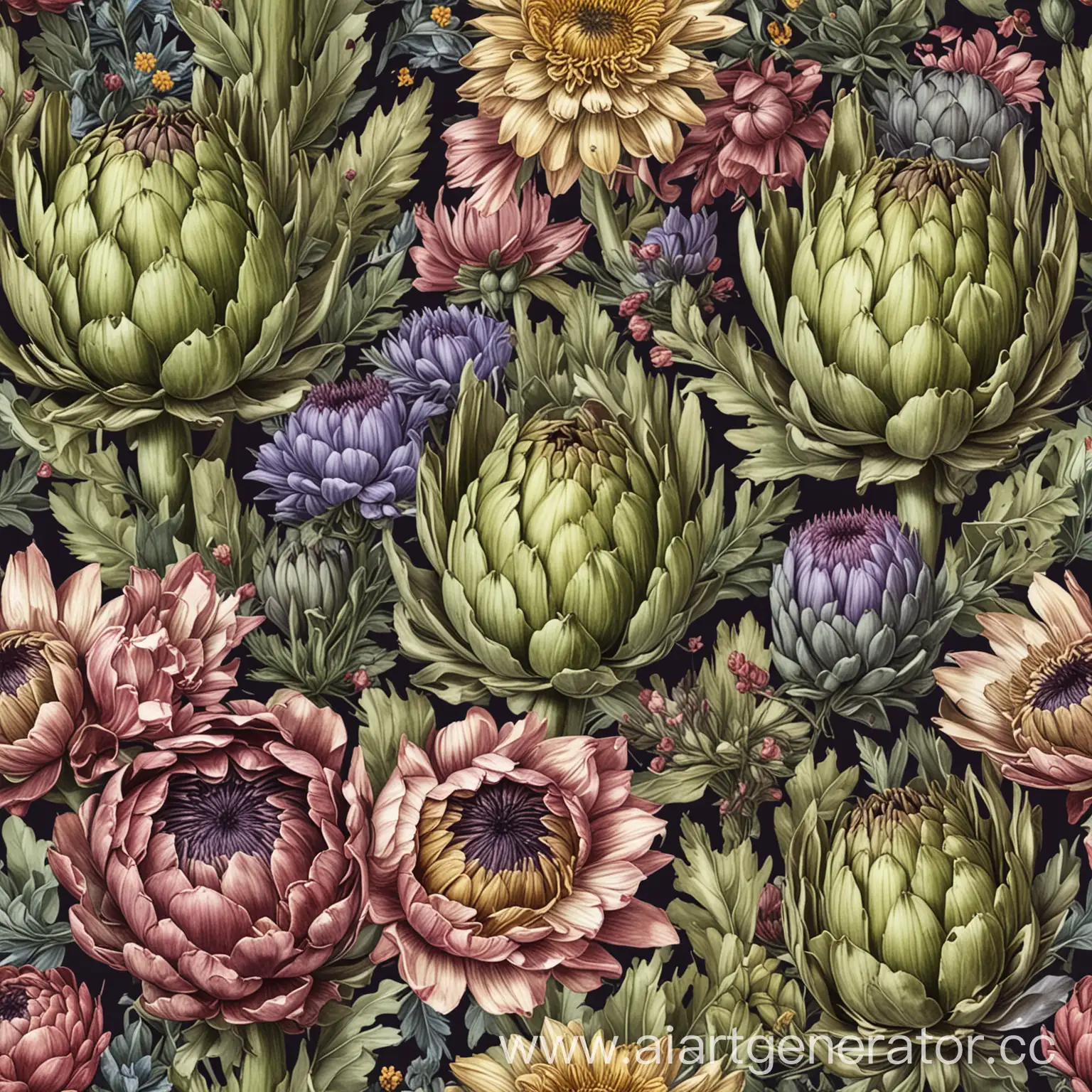 Artichoke-Fruits-with-Flowers-Pattern-Vibrant-Botanical-Design
