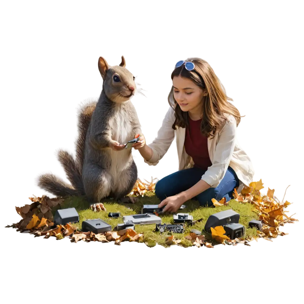 Daniela-the-Curious-Squirrel-Examines-Ancient-Devices-in-a-Forest-Clearing-PNG-Image