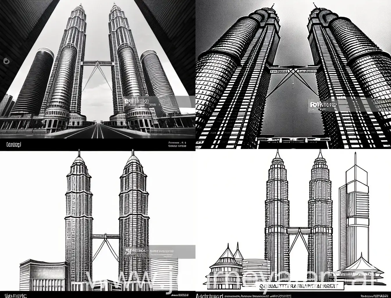 Iconic-Kuala-Lumpur-Landmarks-Illustrative-Depictions-of-Petronas-Twin-Towers-Menara-Kuala-Lumpur-Tower-Masjid-Negara-Georgetown-and-Kek-Lok-Si-Temple
