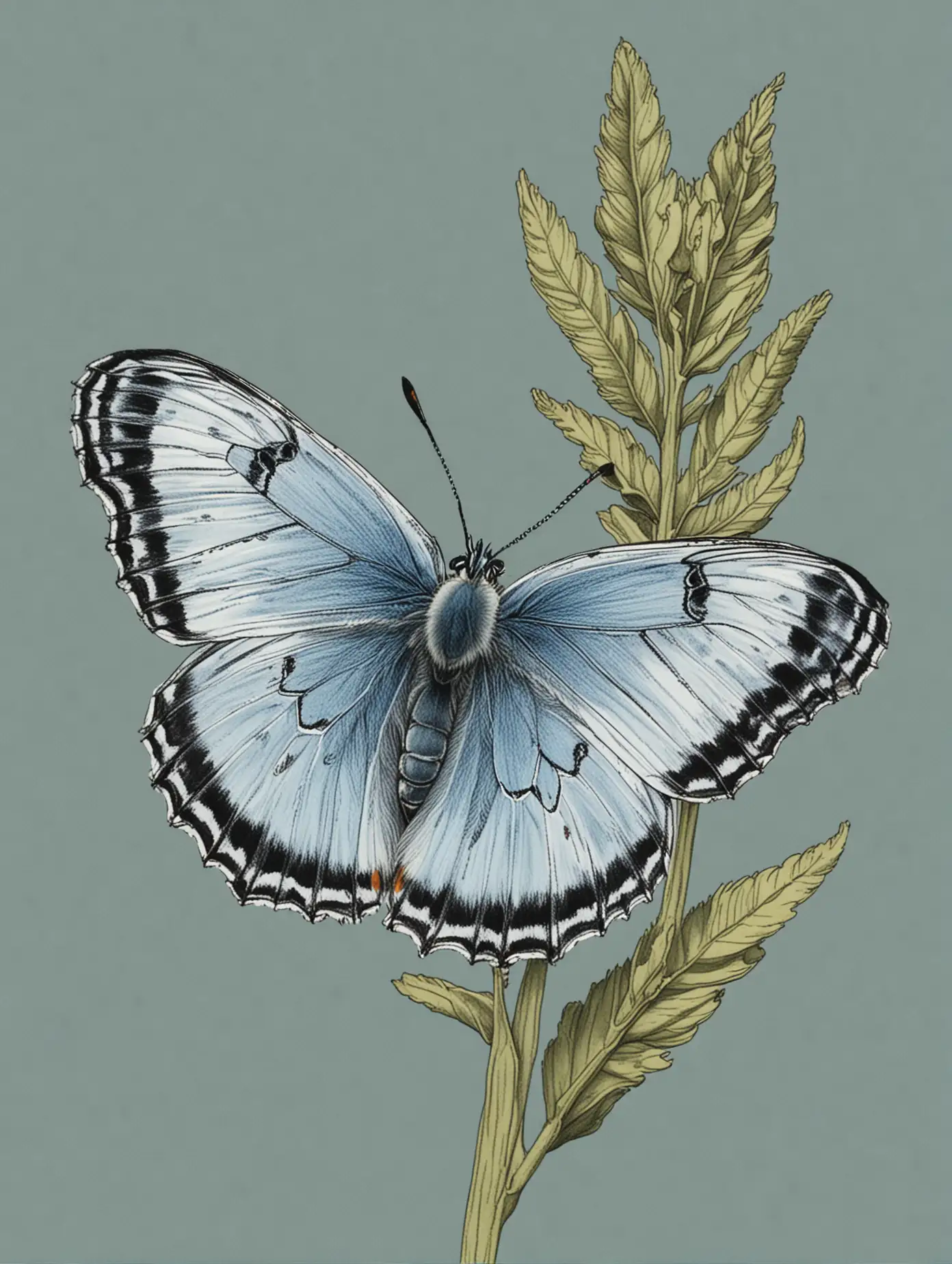 Karner Blue Butterfly Illustration in Audubon Style