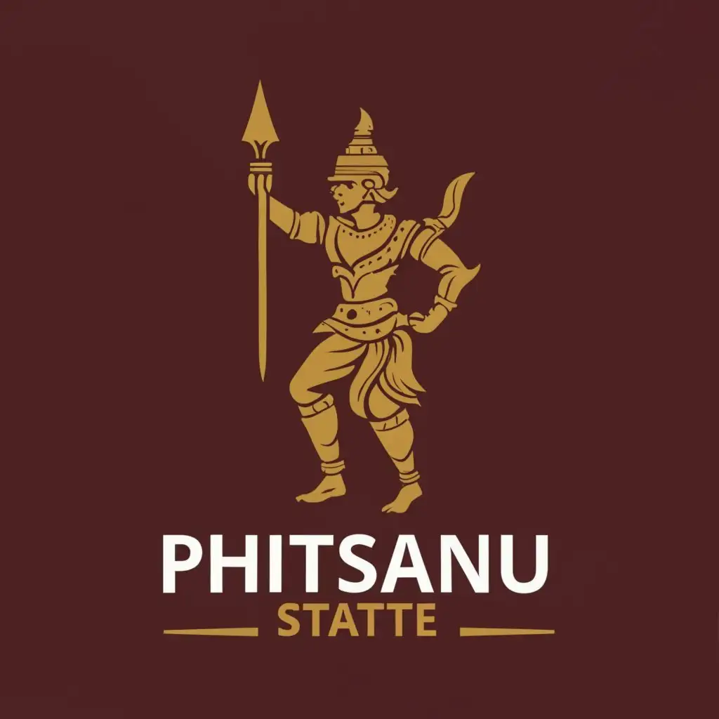 a logo design,with the text "Phitsanu State", main symbol:Main Logo concept : Golden Siam Warrior Statue , Red Background ,complex,clear background