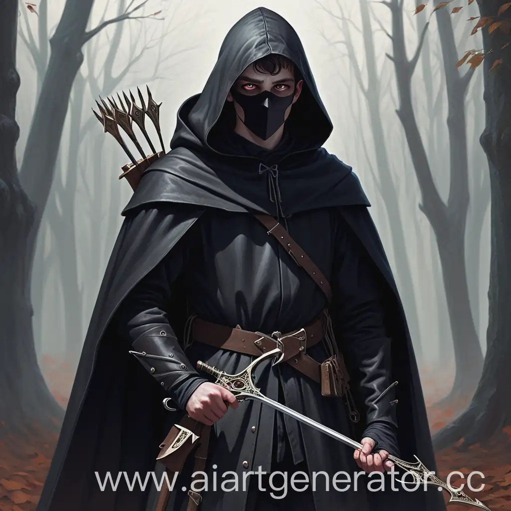 Mysterious-Crossbowman-in-Black-Cloak-with-Quivers-and-Rapier