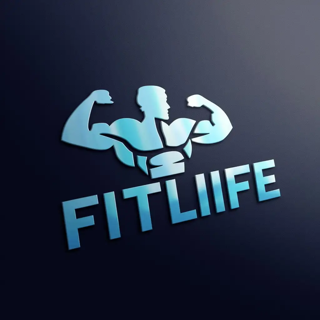 make a bodybuildinfg type of logo modern and syplistic style with a lot of blue and the name of the logo is fitlife 
