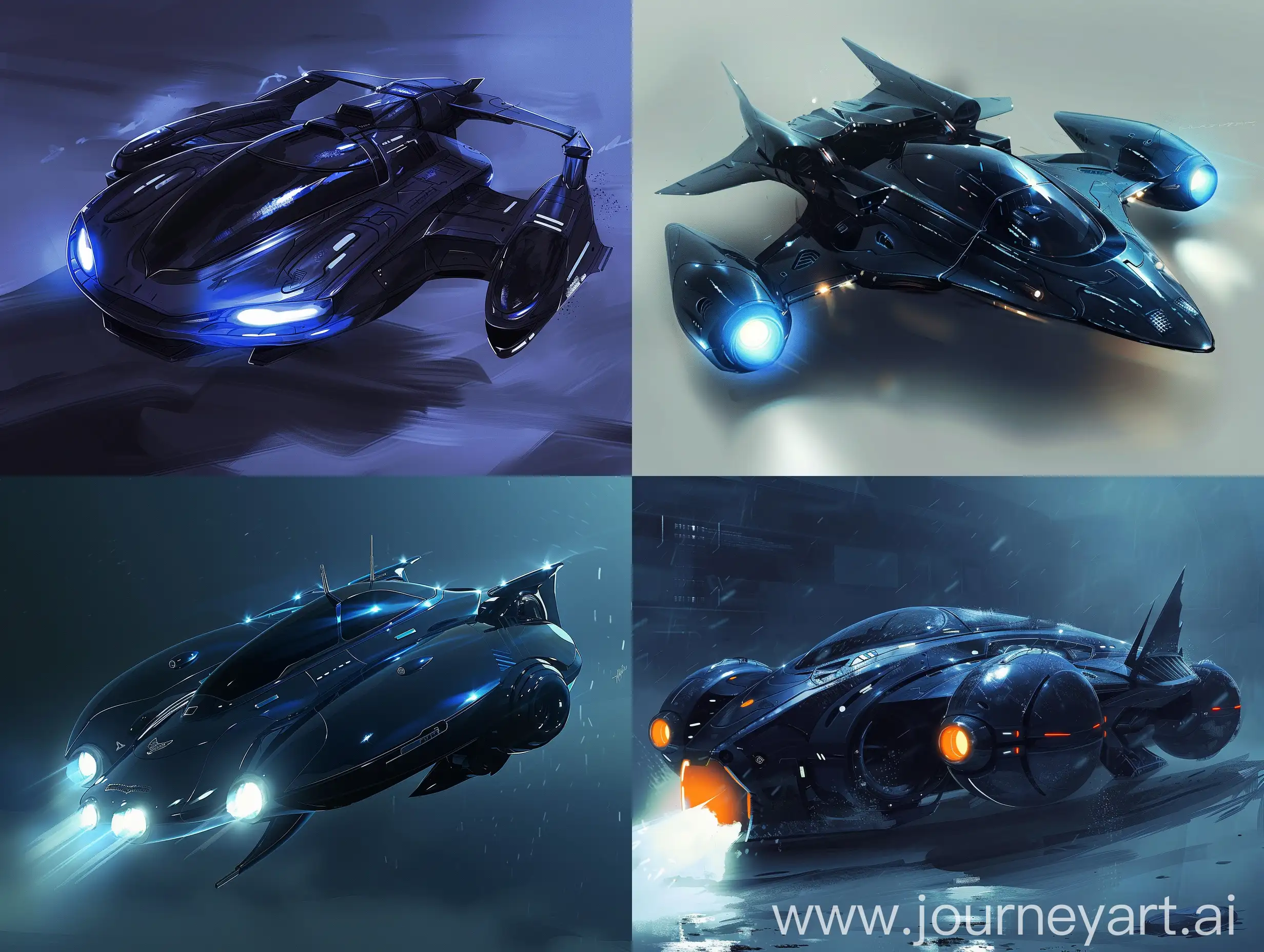 SciFi-Flying-Car-Concept-Sketch-Art-with-Dark-Blue-Coloring-and-Separated-Headlights