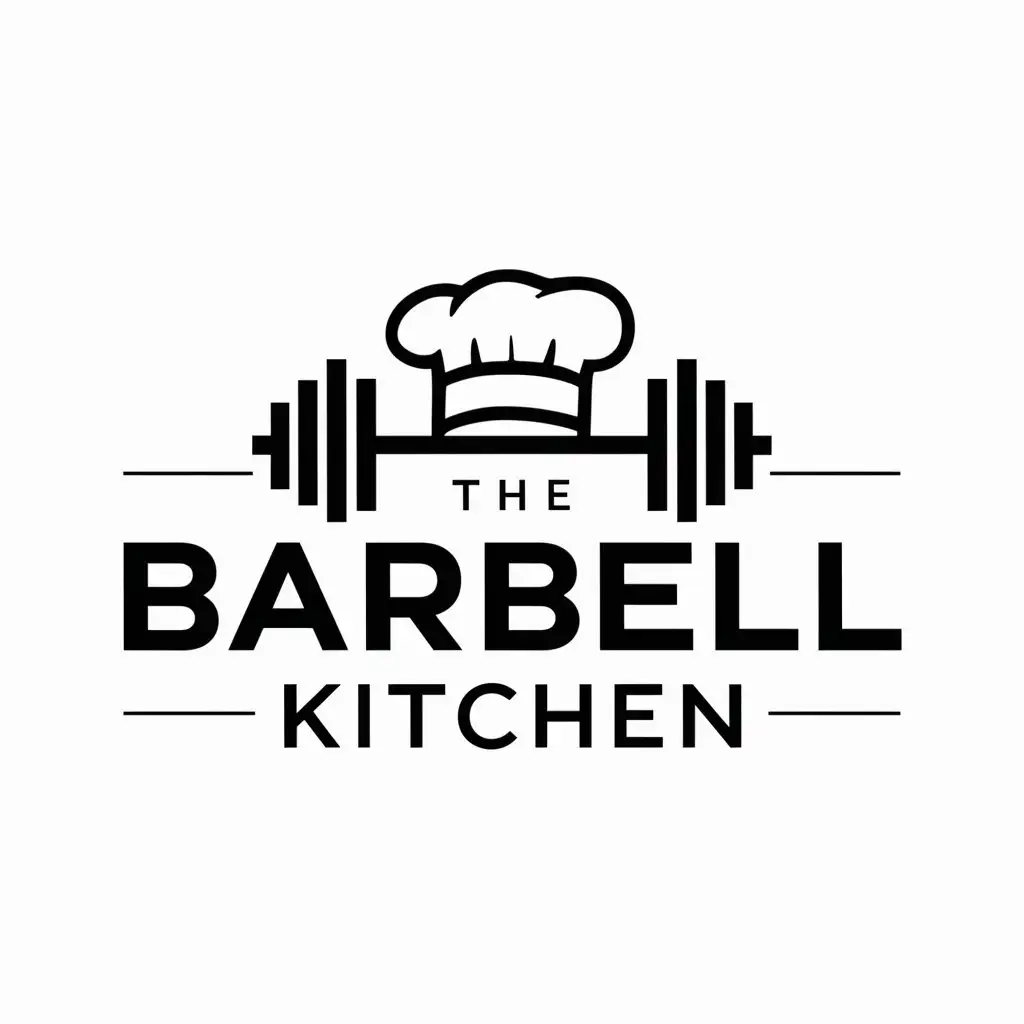 a logo design,with the text "The Barbell Kitchen", main symbol:barbell, cooking hat

,complex,be used in Sports Fitness industry,clear background