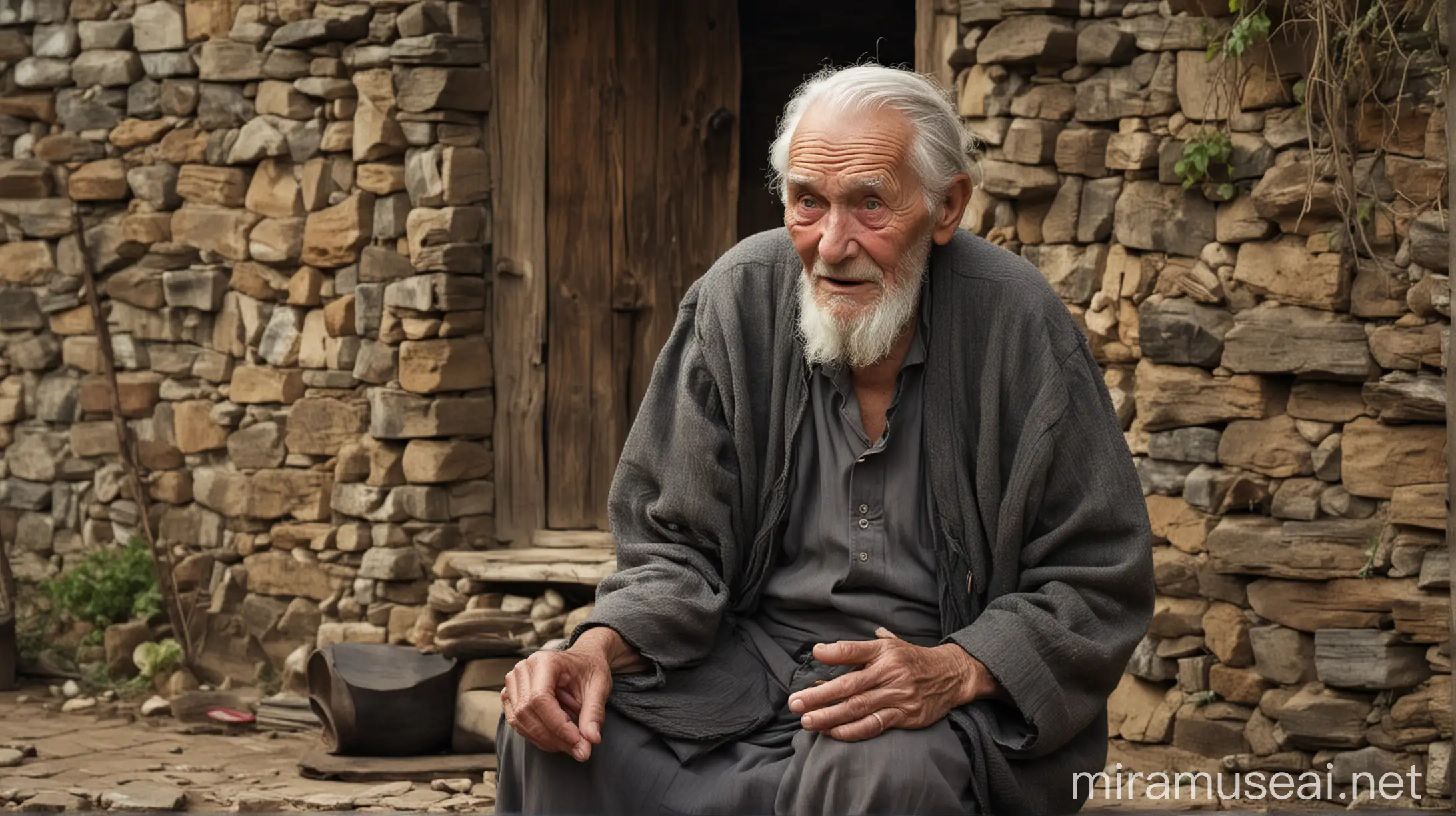 Elder Telling Parable in Traditional Village Setting