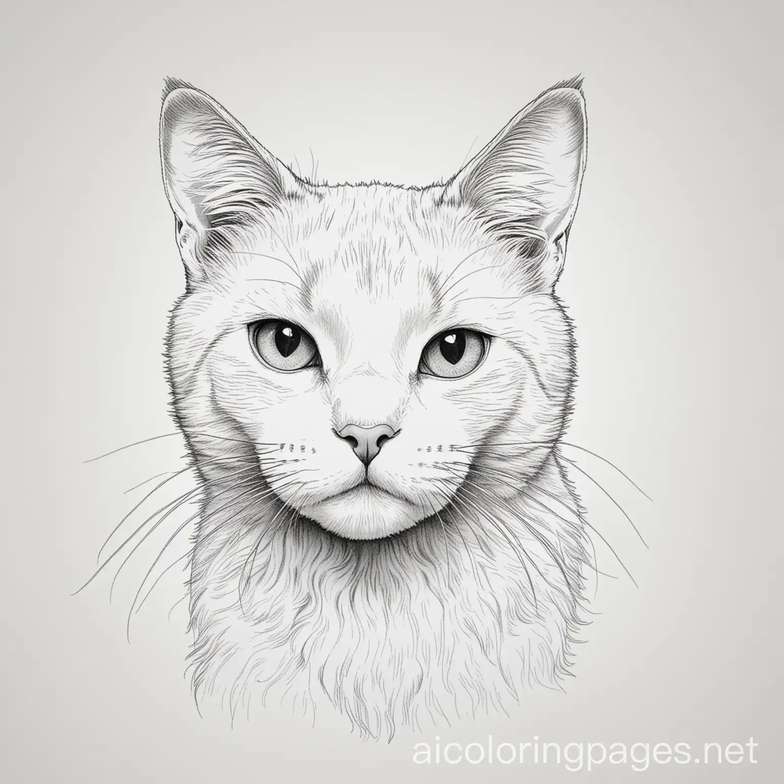 cat, Coloring Page, black and white, line art, white background, Simplicity, Ample White Space