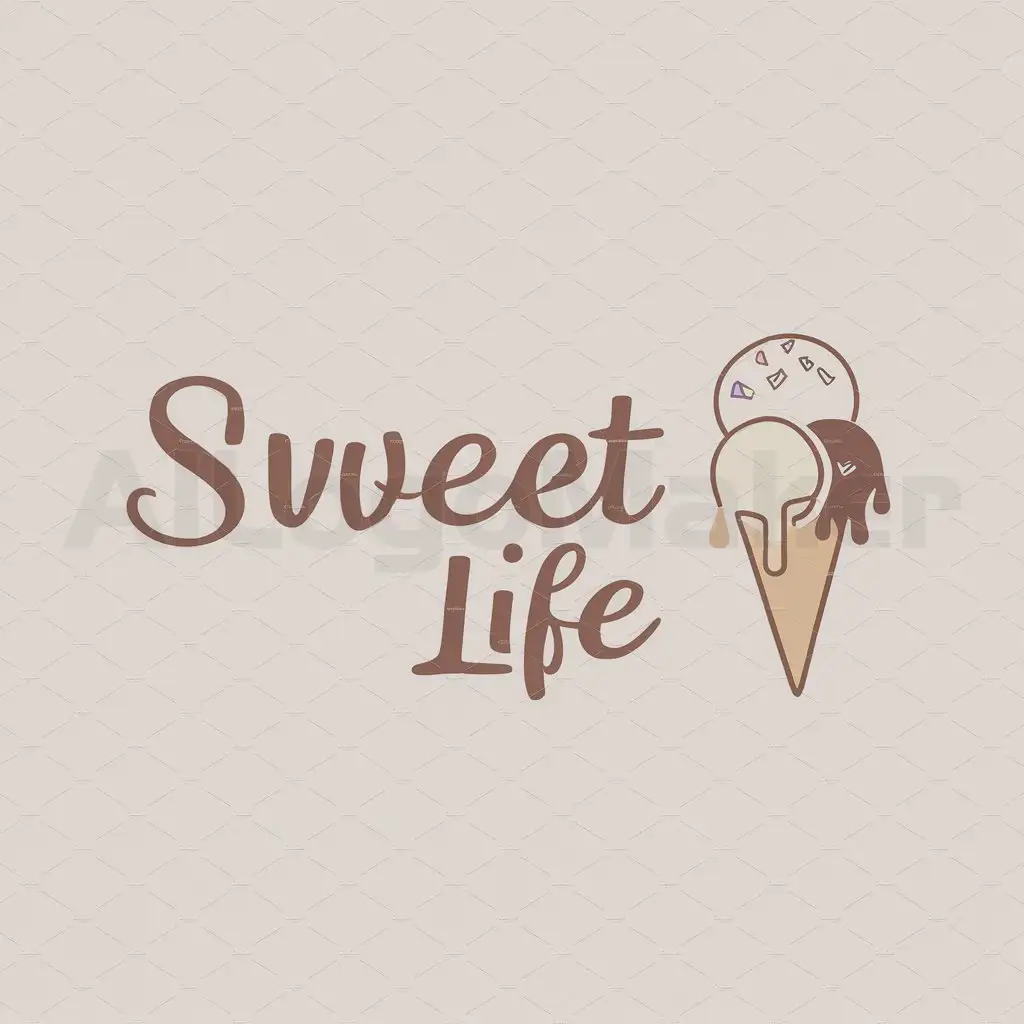 LOGO-Design-For-Sweet-Life-Whimsical-Ice-Cream-Cone-Emblem-for-Restaurants