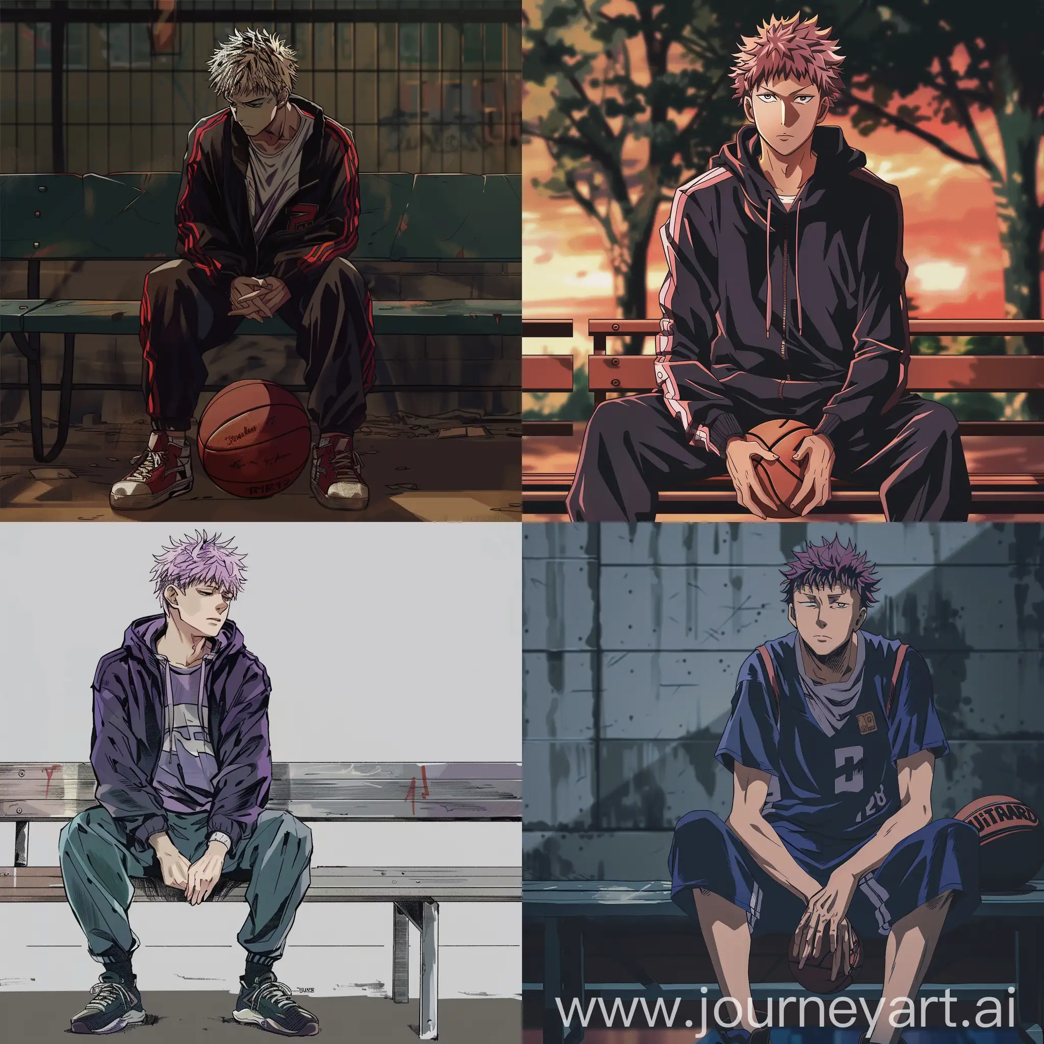 Itadori-Yuji-in-Seirin-Basketball-Uniform-Sitting-on-Bench