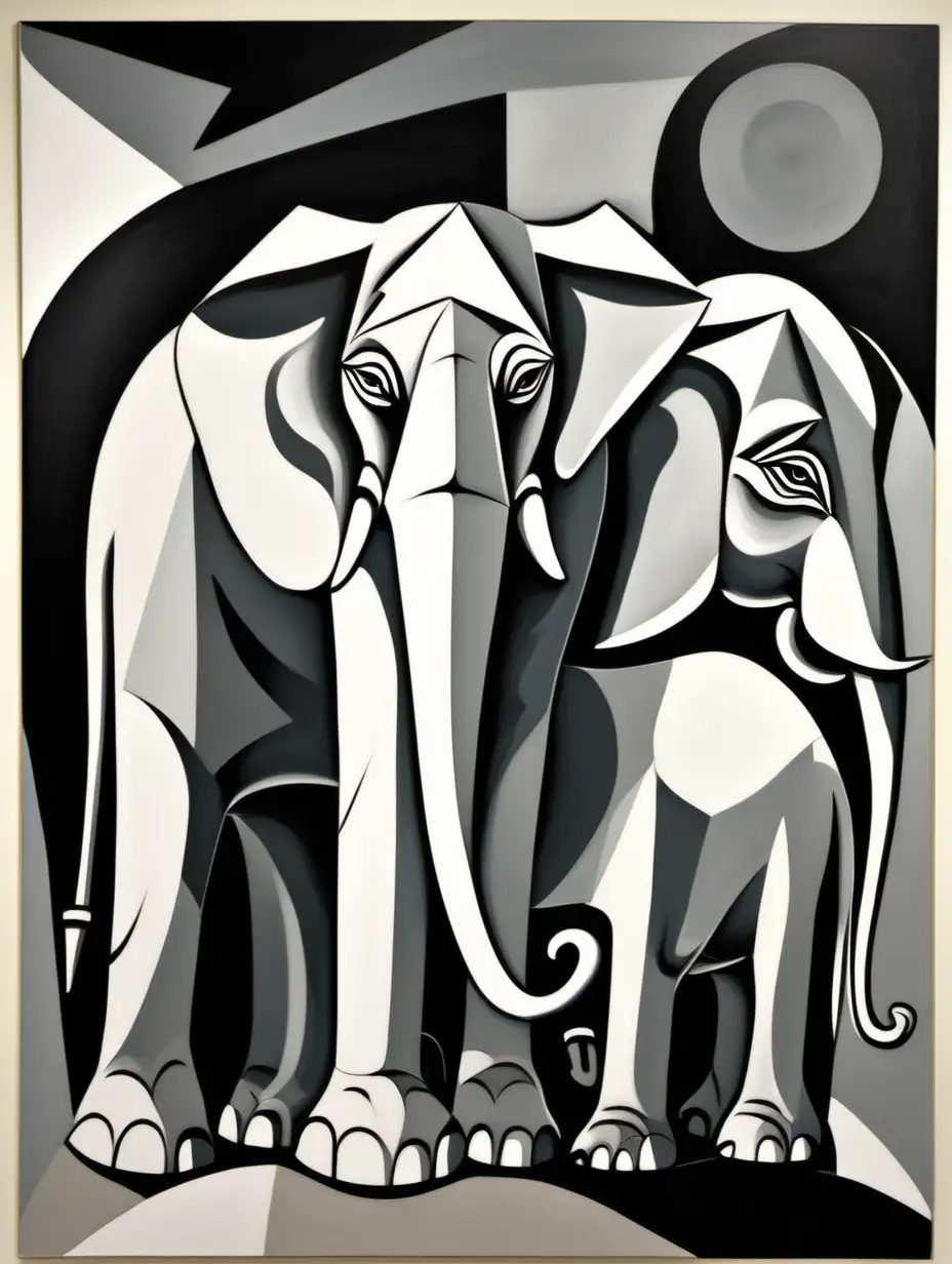 Guernica, un elephant   ,style artistique moderne formes arrondies, pablo picasso  