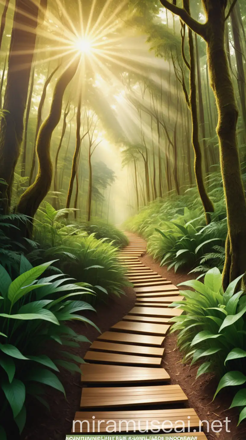 Imagine a winding path through a lush forest, bathed in soft sunlight. The trees on either side symbolize growth, knowledge, and mentorship. At the end of the path, a radiant light beckons, representing leadership. Overlay the book title "Nurturing Future Leadership Program" in elegant, golden letters against this serene backdrop.