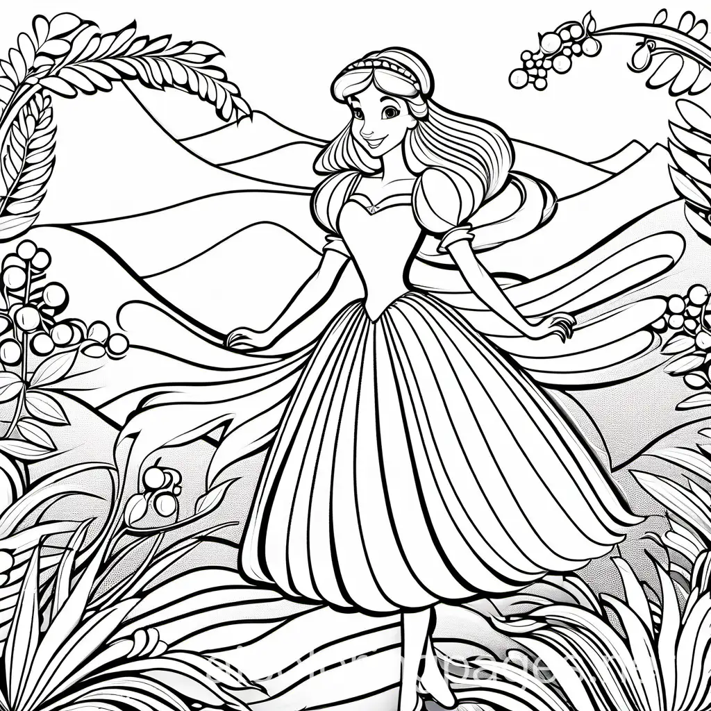 thumbelina, Coloring Page, black and white, line art, white background, Simplicity, Ample White Space. The background of the coloring page is plain white to make it easy for young children to color within the lines. The outlines of all the subjects are easy to distinguish, making it simple for kids to color without too much difficulty