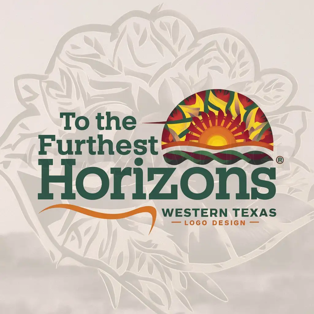 a logo design,with the text: to the furthest horizons, main symbol:western Texas, horizon, sun, hispanic, loteria, culture