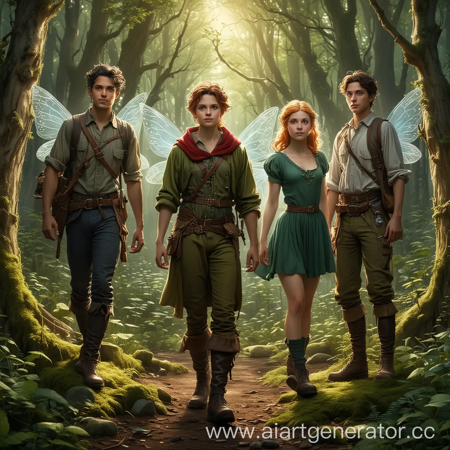 Cartoonish-Forest-Heroes-Five-Male-and-Female-Characters-in-a-FairyTale-Forest