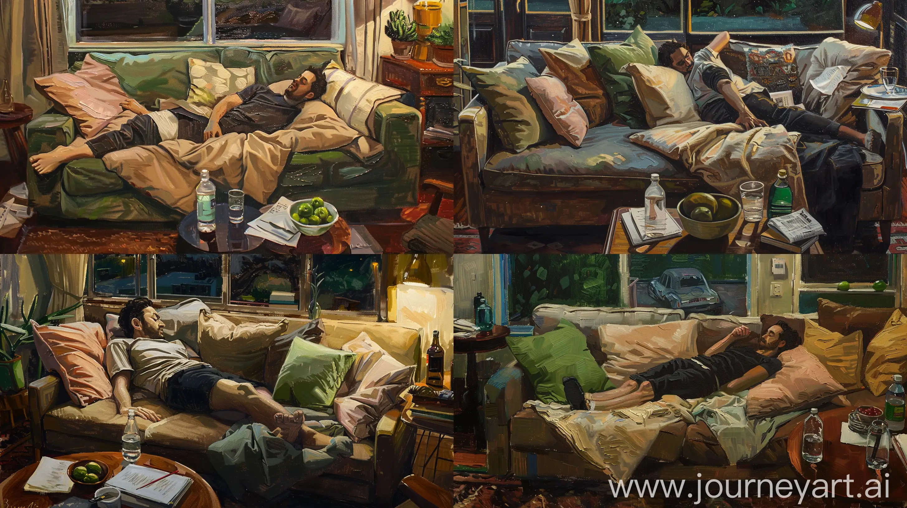 Cozy-Nighttime-Scene-Person-Relaxing-on-Couch-with-Earthy-Tones-and-Natural-Elements