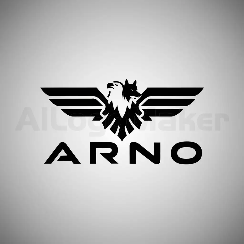 a logo design,with the text "Arno", main symbol:create a logo using an eagle and a wolf together in black,Minimalistic,clear background