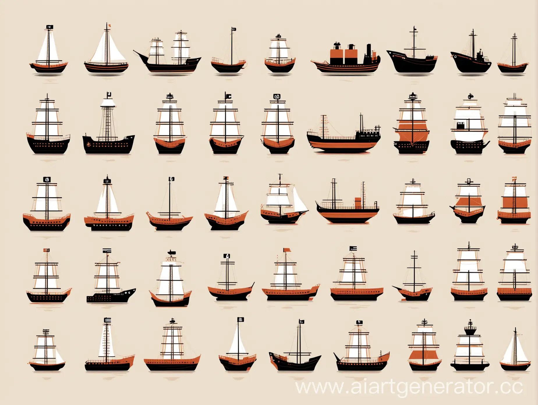 Minimalist-Ship-Icons-Diverse-Vessel-Variants-in-Infographic-Style
