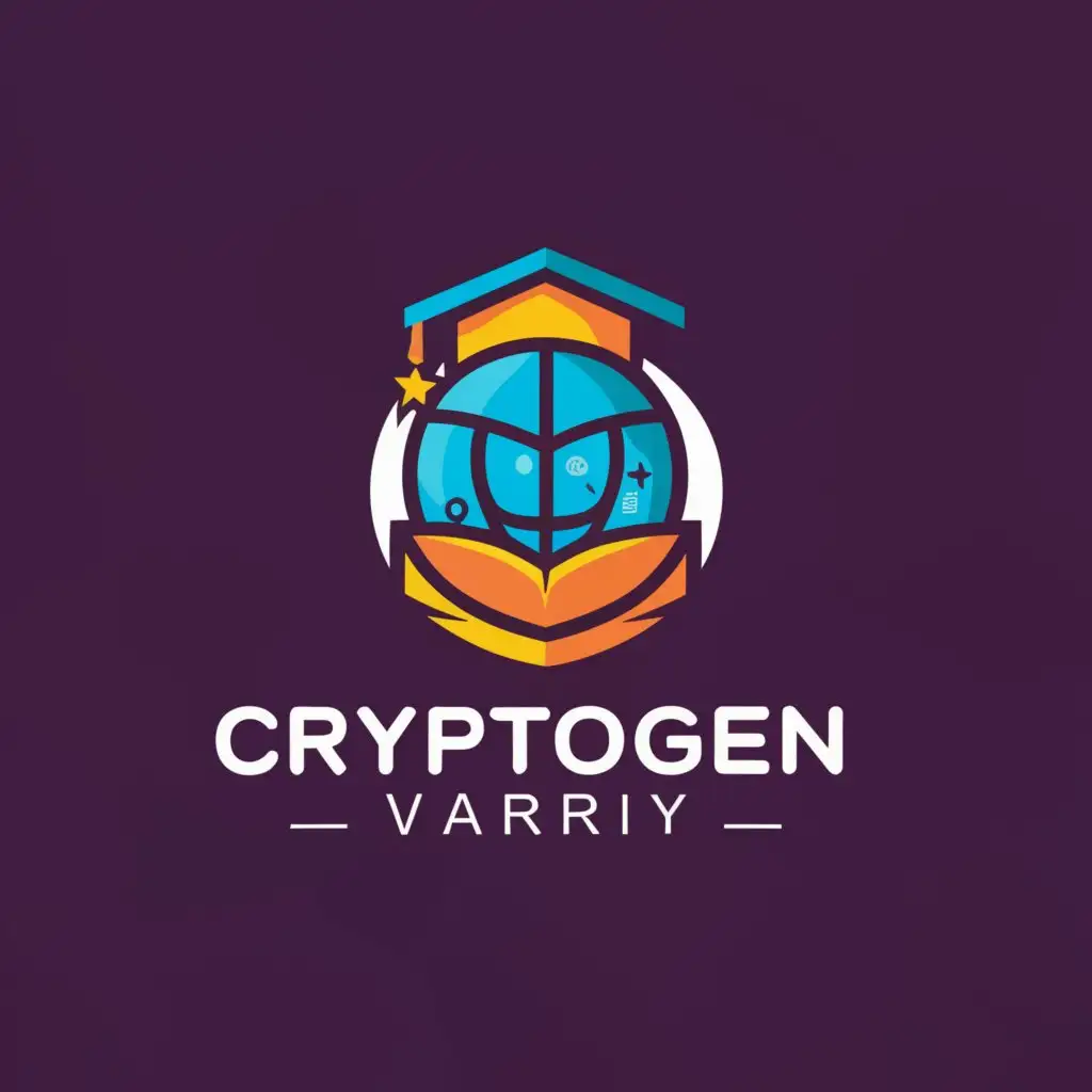 a logo design,with the text "Cryptogen Varsity", main symbol:a logo design,with the text "Cryptogen Varsity", main symbol:Academic Symbols**: Graduation cap, open book, or globe. Digital Currency Icons**: Bitcoin (₿), Ethereum (Ξ), etc.,Moderate,be used in Education industry,clear background,Moderate,be used in Education industry,clear background