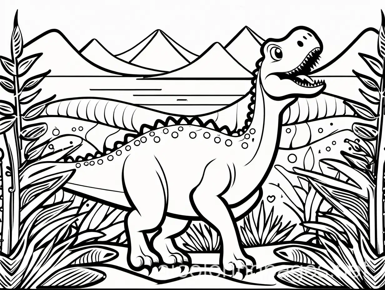 Adorable-Dinosaur-Coloring-Page-with-Botanical-Background