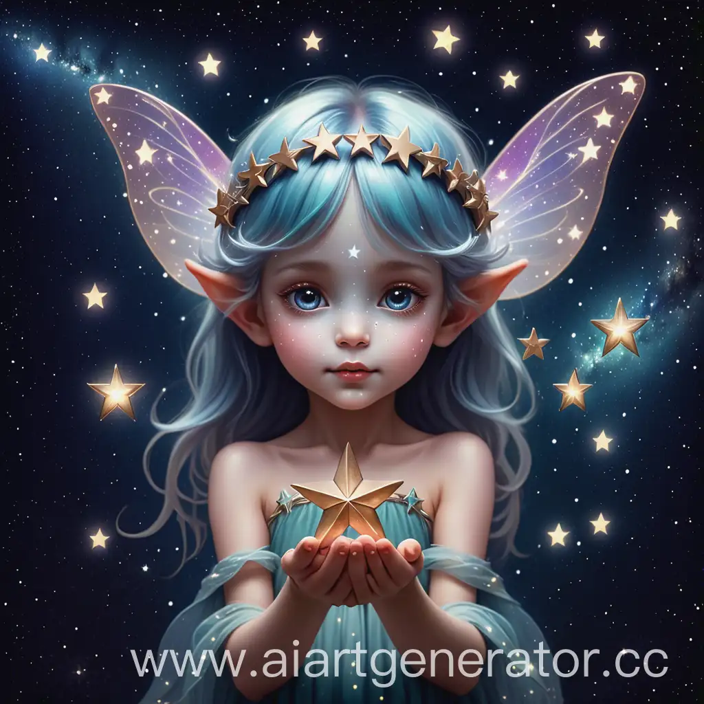 Fairy child with stars as face holding the universe in her hands