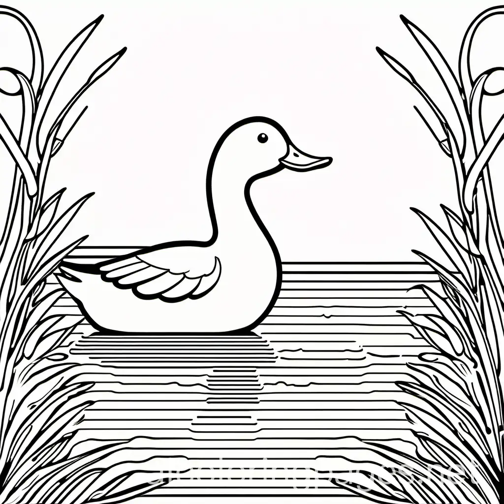 duck , Coloring Page, black and white, line art, white background, Simplicity, Ample White Space. The background of the coloring page is plain white to make it easy for young children to color within the lines. The outlines of all the subjects are easy to distinguish, making it simple for kids to color without too much difficulty