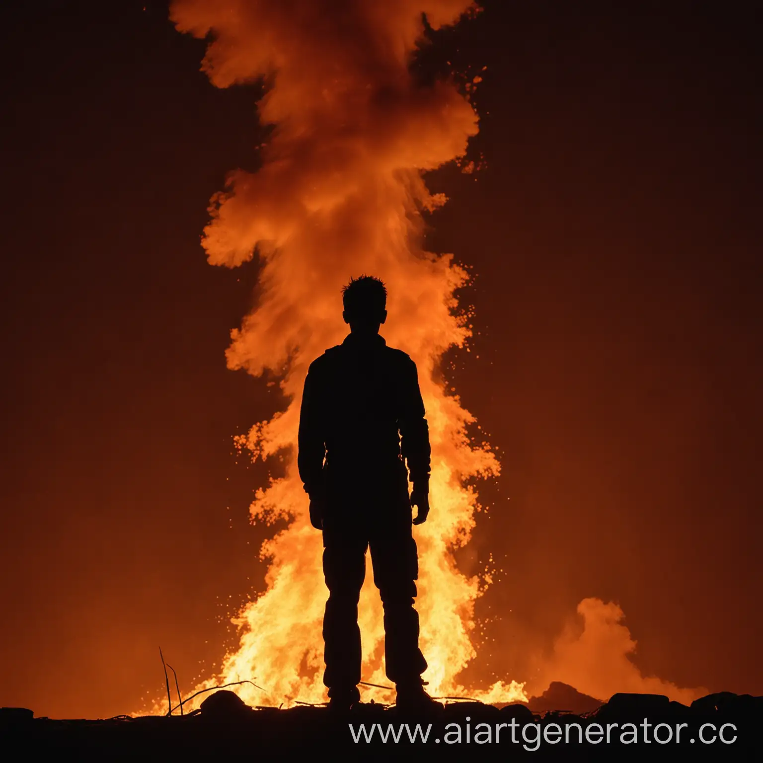 Solitary-Figure-Silhouetted-by-Raging-Flames