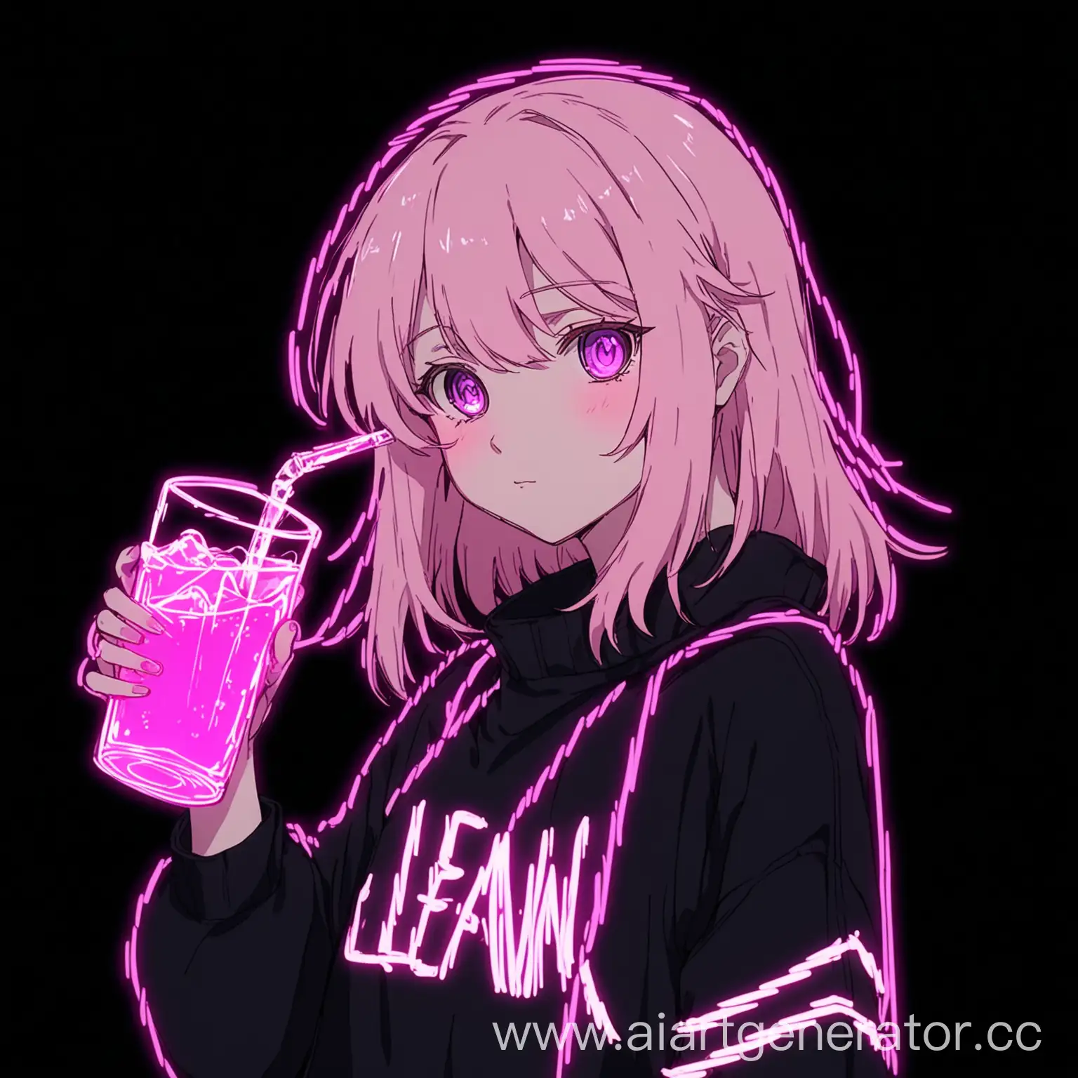 Anime-Girl-Holding-Purple-Drink-on-Black-Background-with-Pink-Neon-Outline