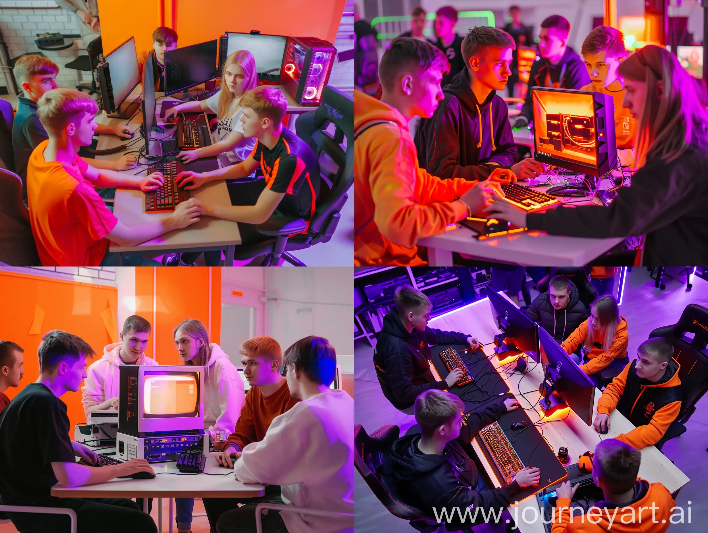 Russian-Cybersecurity-Team-Working-at-Computers-in-Orange-and-Purple-Setting