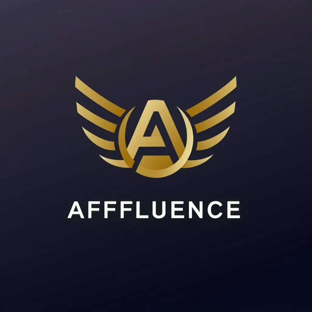 a logo design,with the text "Affluence", main symbol:A coin with wings and a capital A in the middle, dark blue background,Minimalistic,be used in Others industry,clear background
