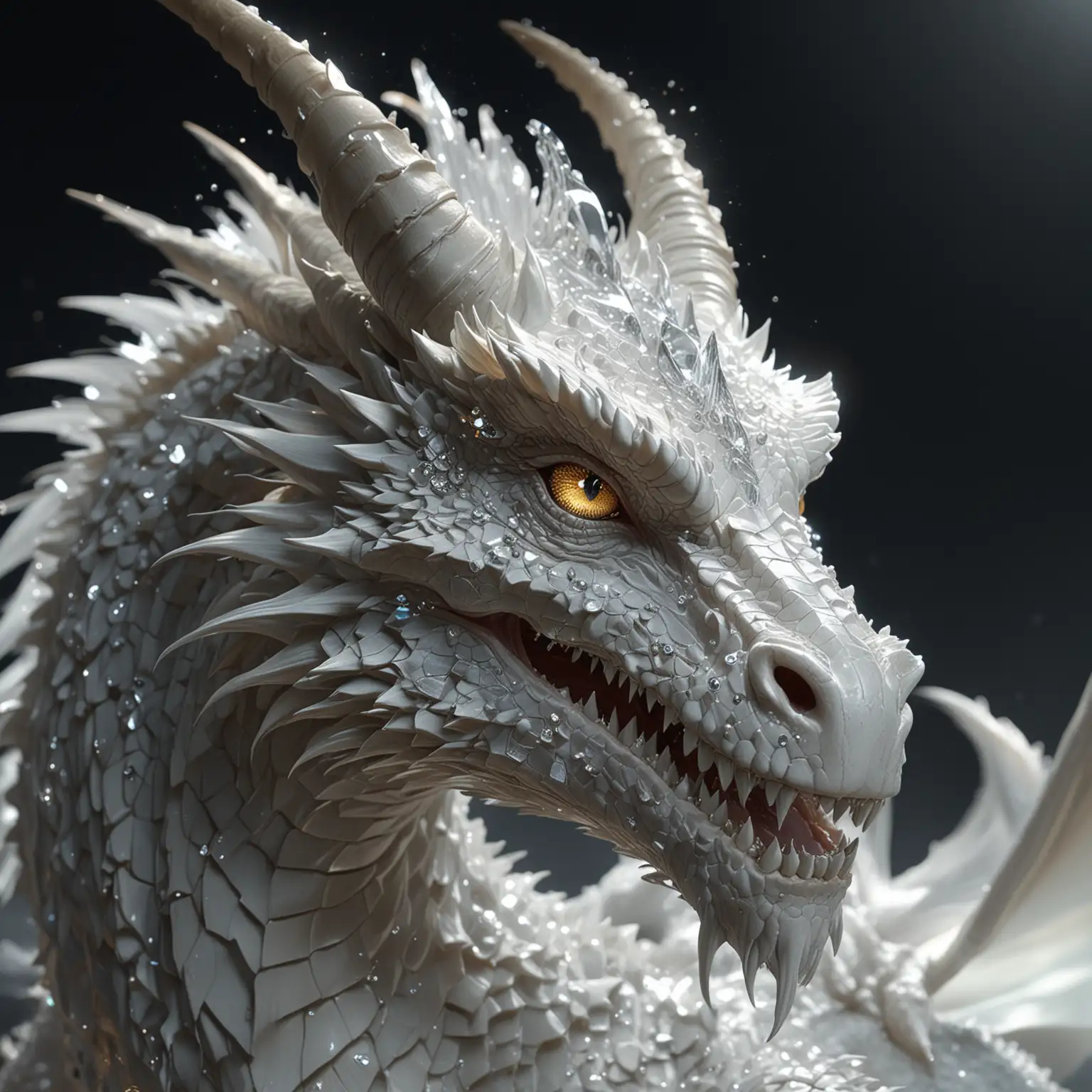Majestic Crystal White Dragon Portrait in Moonlight