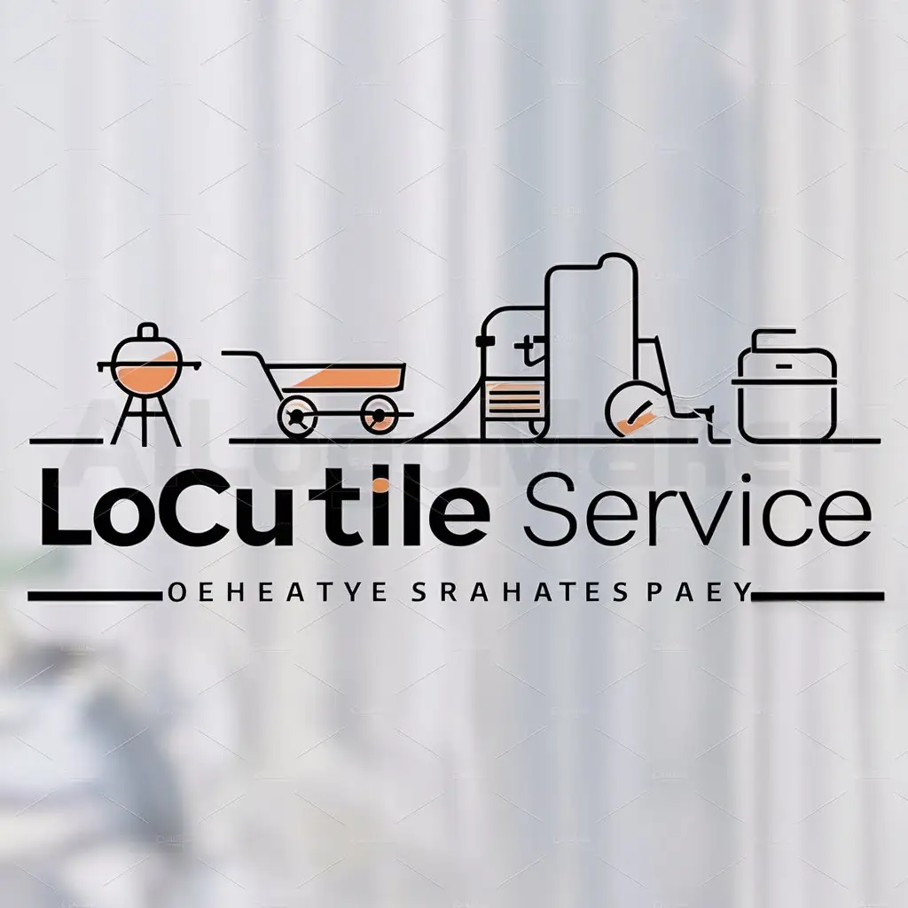 a logo design,with the text "Locutile Service", main symbol:BBQ, Chariot, Vacuum cleaner, Icebox,Minimalistic,be used in Location industry,clear background