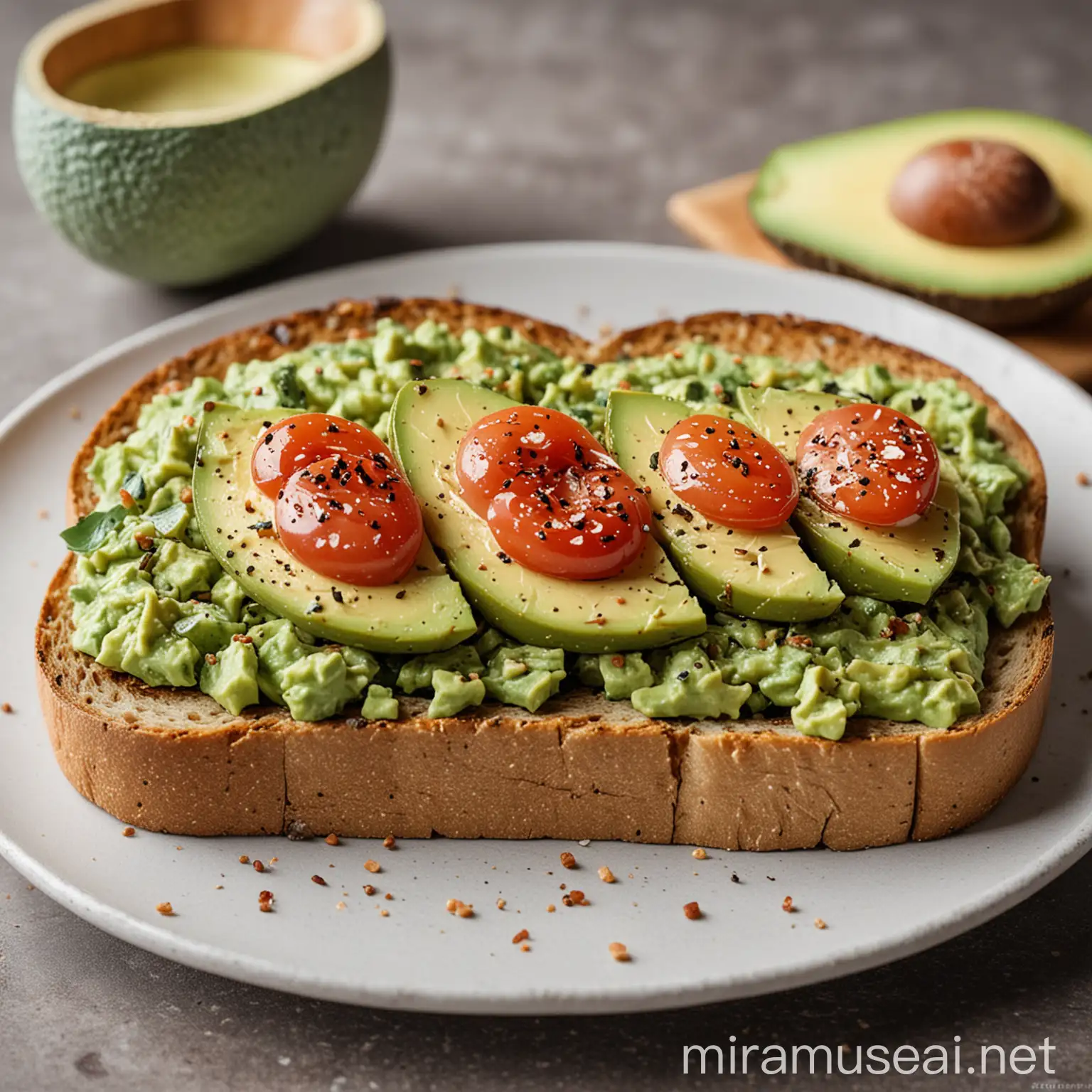  High-quality photo of avocado toast, styled attractively.