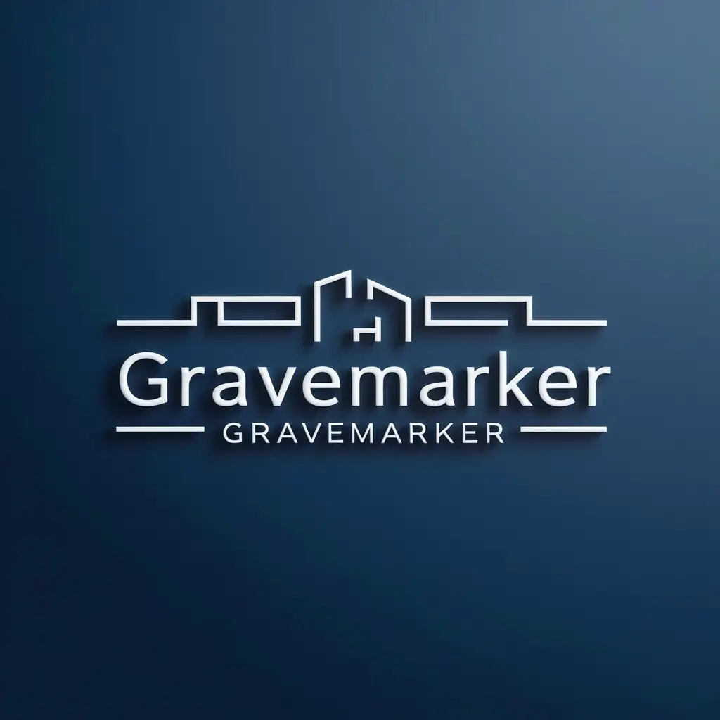Minimalist Gravestone Company Logo with Blue Background and Factory Imagery