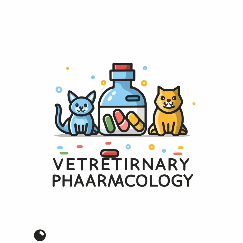 a logo design,with the text "veterinary pharmacology", main symbol:a dog , a cat , a bird , medicine,Moderate,be used in Others industry,clear background