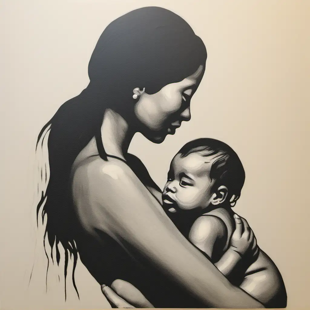 Casset Style Portrait of Mother and Child Embracing