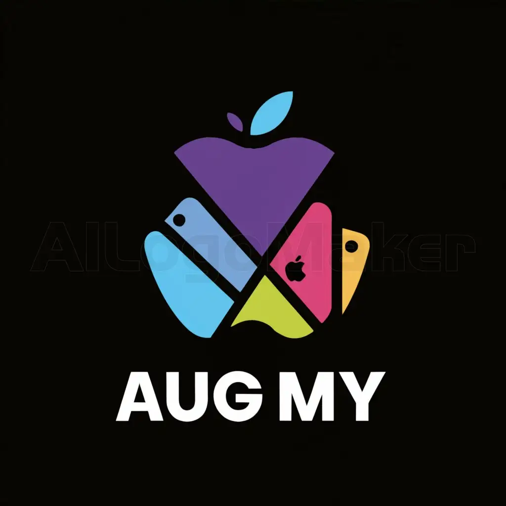 a logo design,with the text "aug my", main symbol:apple, iphone, ipod, ipad,Moderate,be used in Technology industry,clear background
